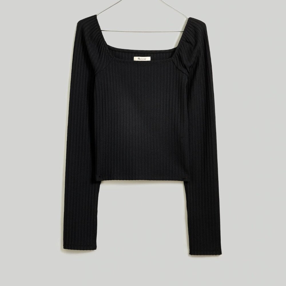 Madewell Ribbed Square-Neck Long-Sleeve Tee - Size M